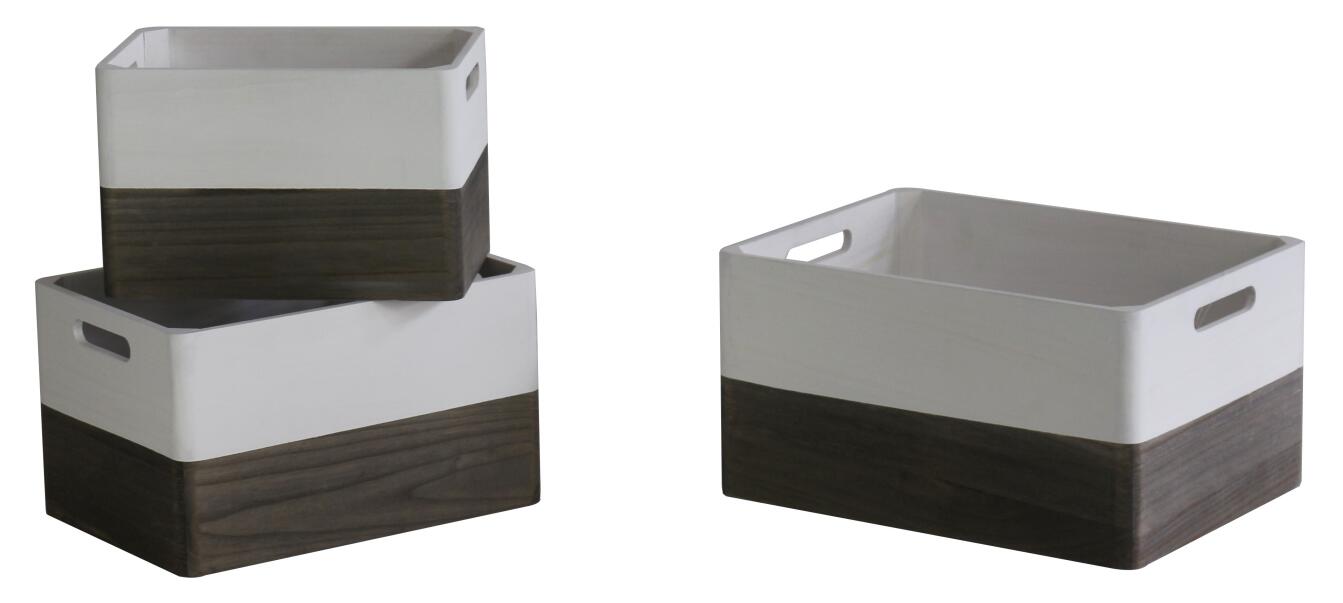 set of 3 wooden basket with round corner