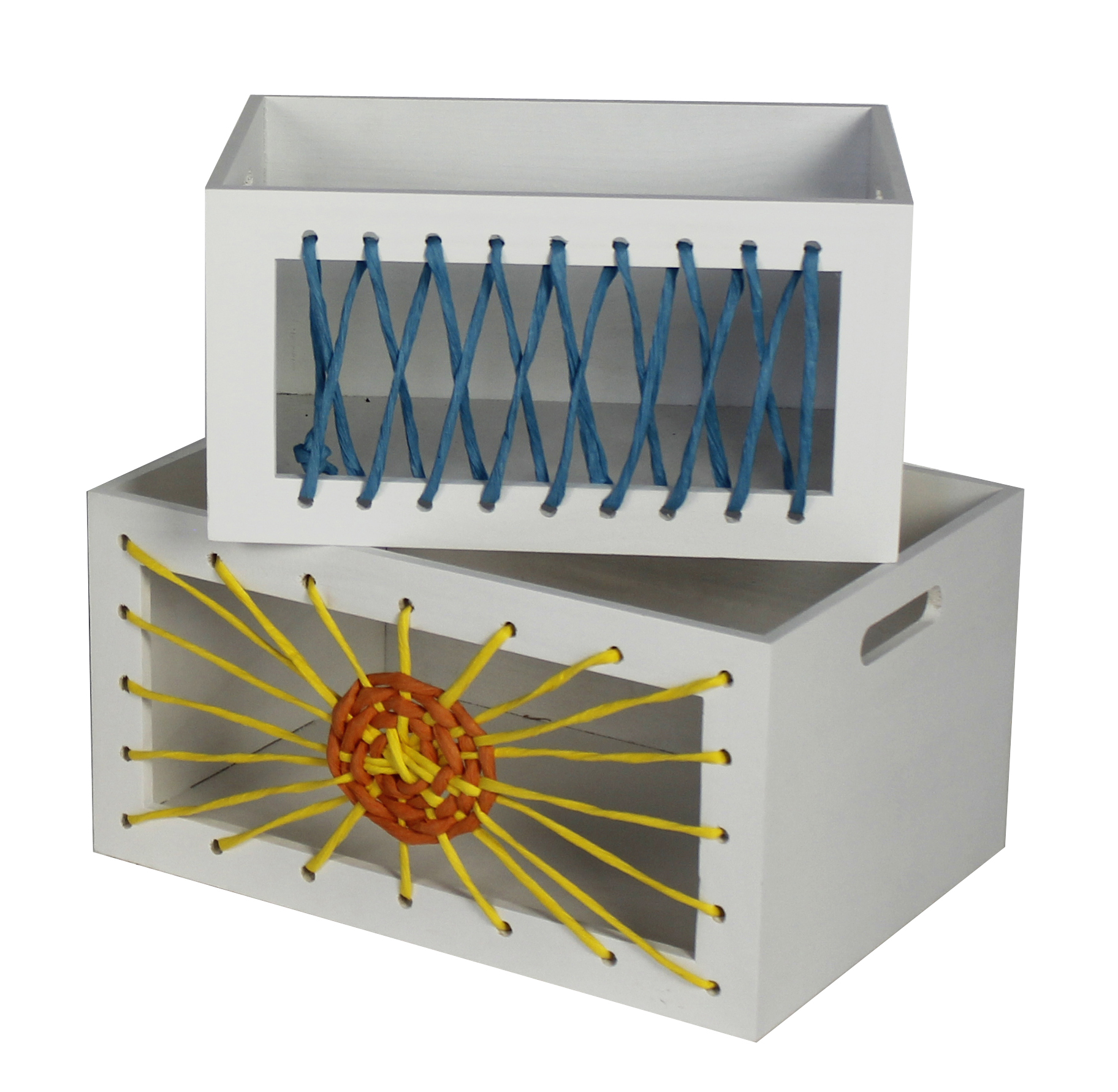 set of 2 wooden crate with rope front